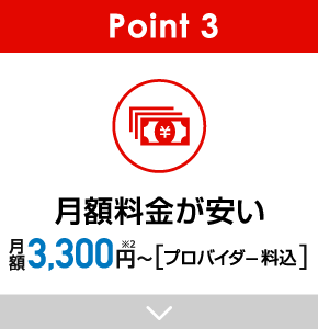 Point3 月額料金が安い　月額3,300円～プロバイダー料込